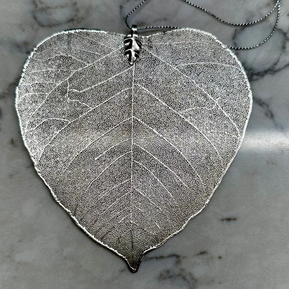 Silver Plated Aspen Leaf‎ Ornament Delicate Nature Inspired Skeleton Leaf